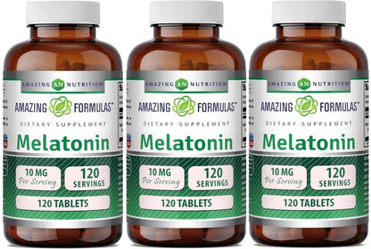 Amazing Formulas Melatonin 10 Mg Supplement | Tablets | Non-GMO | Gluten-Free | Made in USA (1 Pack | 120 Count)