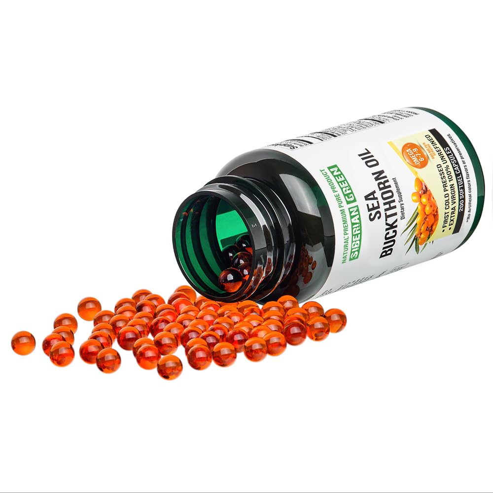 Siberian Sea Buckthorn Oil Capsules 200 Softgels | from Wild-harvested Siberian Sea