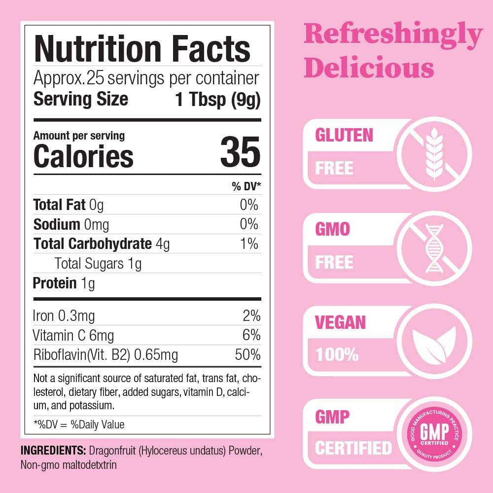 Pink Pitaya Powder, 8 Ounces, Non GMO, Gluten Free, Vegan, Packaged Locally in California