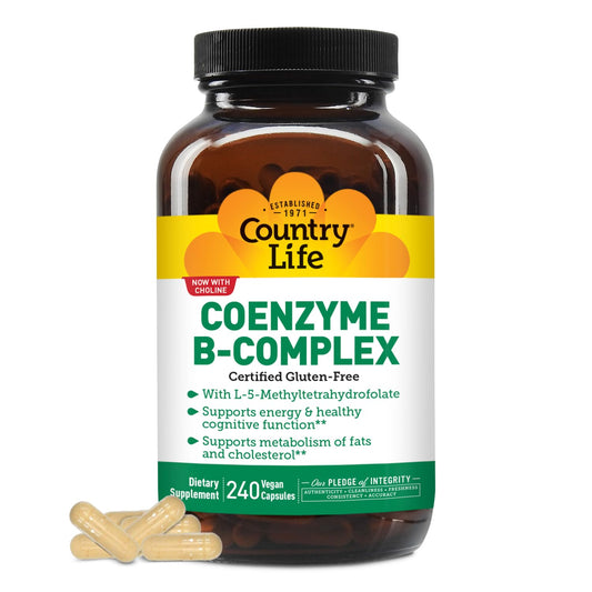 Country Life Coenzyme B-Complex, 120 Capsules | Supports Energy & Metabolism, Mood & Cognitive Function, Vegan, Gluten-Free, Bioavailable B Vitamins with Choline