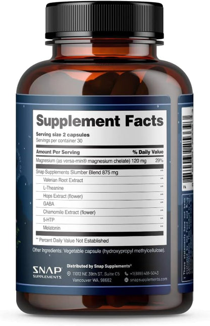 Snap Supplements Sleep Complex, Melatonin & Valerian Root, 60 Capsules | Natural Sleep Aid Supports Relaxation, Restful Deep Sleep & Nighttime Recovery, Gluten-Free, Non-GMO, Vegan
