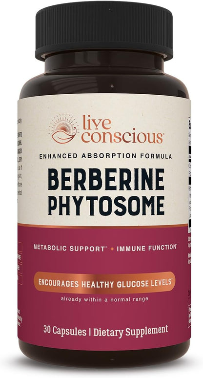 Live Conscious Berberine Phytosome - Advanced & Bioavailable Berberine Formula, Optimal Energy, Metabolic Health & Weight Management - 30 Servings
