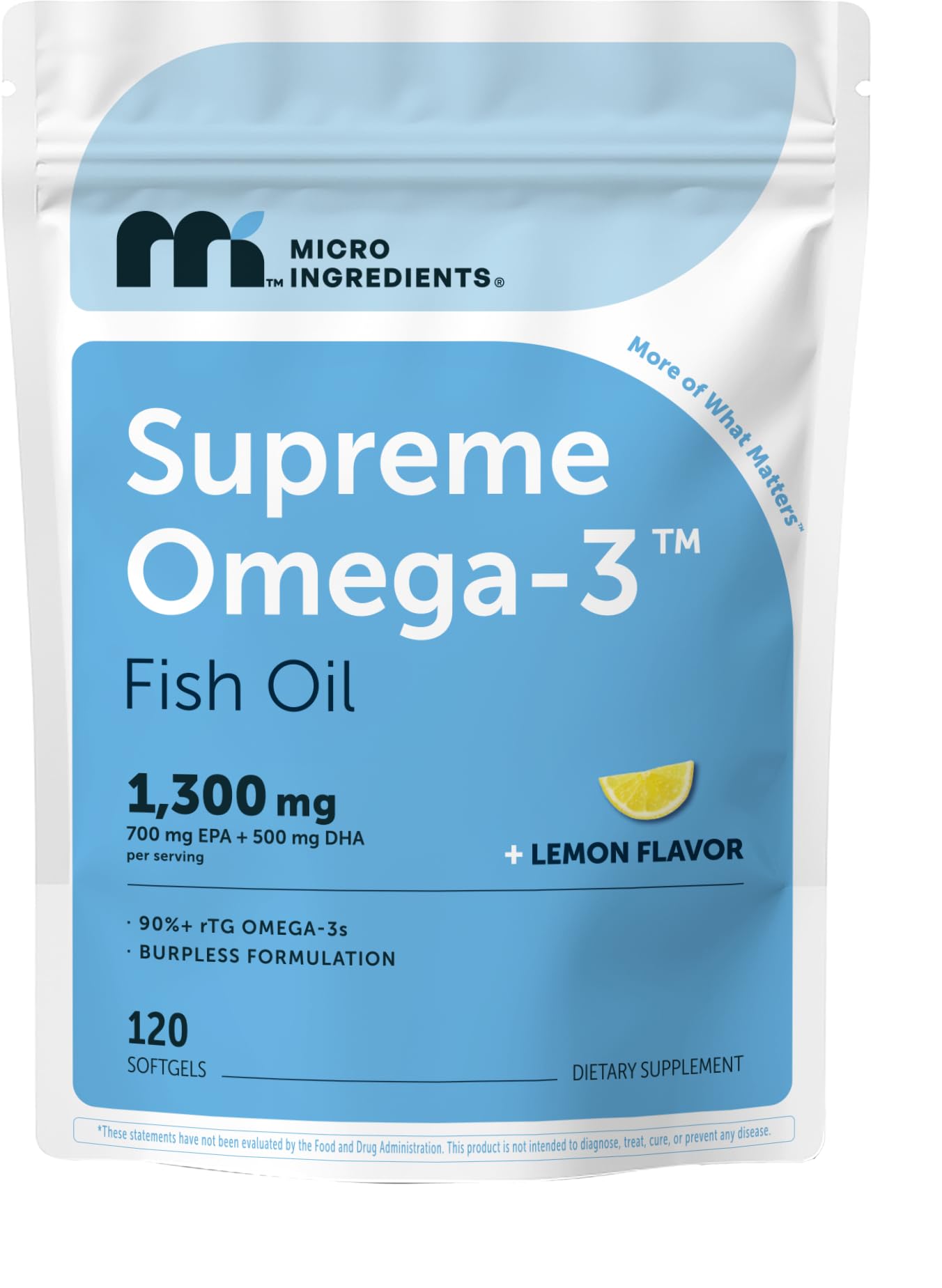 Micro Ingredients Supreme Omega-3 Fish Oil w/Ultra High EPA & DHA, Burpless Softgels | rTG Omega-3 with Vitamin D3 | Wild-Caught Cold Deep-Sea Fish | Lemon Flavor, Easy to Swallow, 60ct