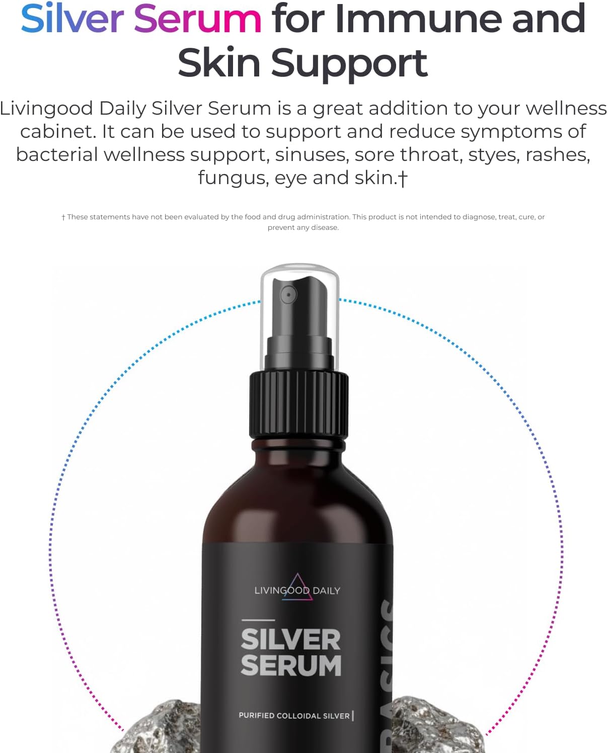 Livingood Daily Colloidal Silver Liquid Spray, Purified Silver with Deionized Water for Daily Wellness Support, Oral Hygiene, Skin Care, Throat & Sinus Health, Vegan, Gluten Free, Non GMO, 4 Oz Bottle