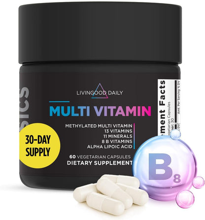 Livingood Daily Methylated Multivitamin for Women and Men, Multi Vitamin Supplement with Alpha Lipoic Acid, B Vitamins, Iron, Zinc and Selenium, Energy, Metabolism and Immune Support, 60 Capsules