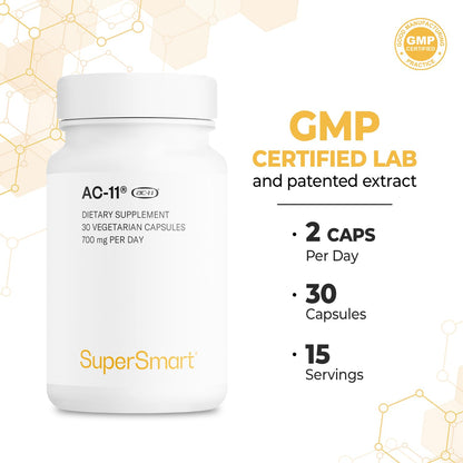 Supersmart AC-11 Supplement 700mg per Day (Cat's Claw Extract) - Uncaria Tomentosa Bark | Non-GMO & Gluten Free - 60 Vegetarian Capsules | Extract from Uncaria tomentosa with plant bioactive ingredients - 60 capsules