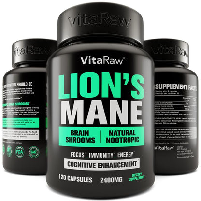 Organic Lions Mane Supplement Capsules 2400 mg - Powerful Nootropic - Helps Maintain