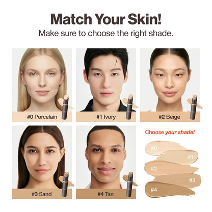OBgE Natural Foundation Stick High Coverage with Brush #2 Beige, 0.49oz | Seamless Matte Finish, Immediate Pore Blurring, All-Day Shine Control, All-In-One Korean Makeup, Built In Detachable Brush