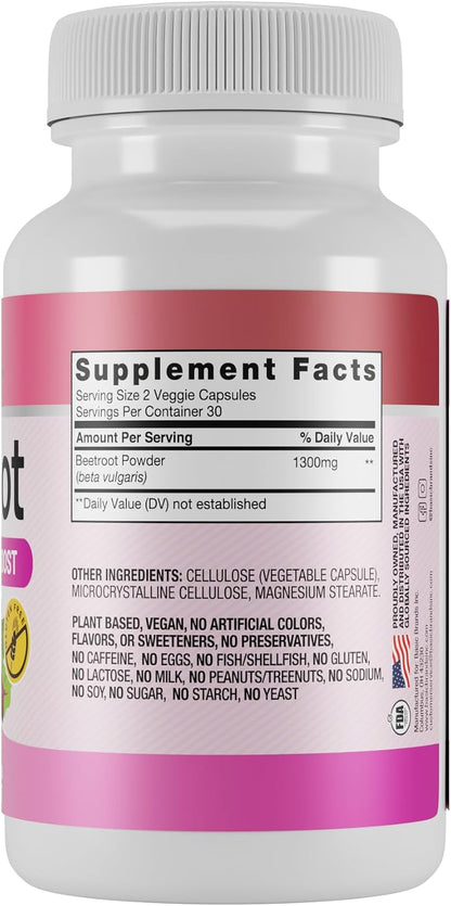 Harvest of Nature Beet Root Supplement 1300mg, 60 Capsules | Beet Root Powder, Energy & Endurance, Cardiovascular Health & Recovery, Vegan, Non-GMO