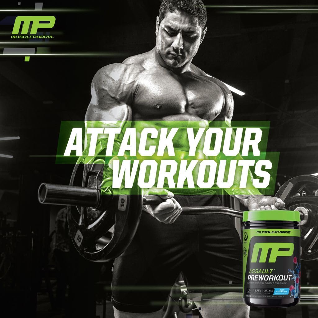 MusclePharm Assault Pre Workout Powder for Men & Women – Energy & Strength Boost Pre-Workout Supplements with Beta Alanine, Caffeine, Creatine & Betaine Anhydrous – 30 Servings, Fruit Punch Flavor
