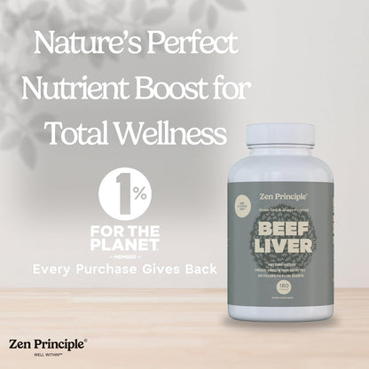 Zen Principle Ultra-Pure Desiccated Beef Liver, Grass-Fed & Finished New Zealand, No Hormones or GMOs, Natural Energy & Workout Support with Iron, Amino Acids & Vitamins. 360 Capsules.