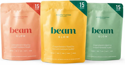 BEAM Glow, Summer Variety Pack, Hormone Support & Cortisol Supplement for Women, Pineapple, Peach Mango and Watermelon