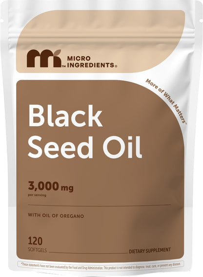 Micro Ingredients Black Seed Oil Softgels, 3,000mg, 240 Count | 2-in-1 Formula with Oil of Oregano, Carvacrol & Thymoquinone | Plant Based, Non-GMO