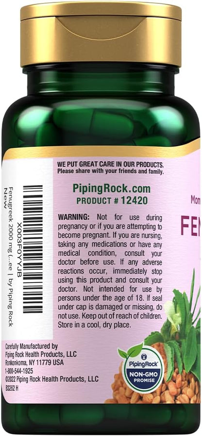 Piping Rock Fenugreek Capsules for Women | 100 Pills | Seed Extract Concentrate | Herbal Supplement | Non-GMO, Gluten Free