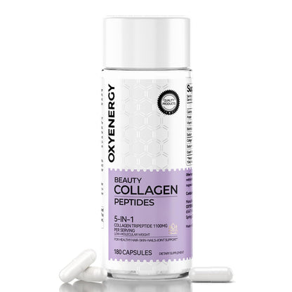 OxyEnergy Collagen Peptides Capsules for Women, Hydrolyzed Collagen Supplements with Elastin Peptides, 60 Collagen Pills to Promotes Hair, Nail, Skin, Capsulas