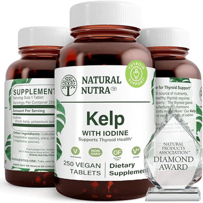 Natural Nutra Kelp Iodine with Potassium Iodide 225 mcg, 100 Tablets | Thyroid Support Supplement with Vegan Sea Kelp, Immune Strength & Metabolism Balance Formula for Daily Wellness Support