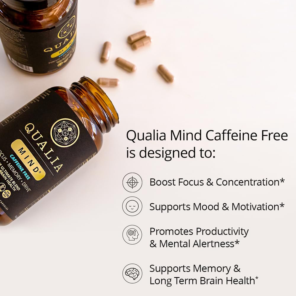 Qualia Mind (Caffeine Free) | The Ultimate Blend for Brain Health* | Doctor-Formulated Nootropic to Fuel Focus & Concentration* | Supports Long Term Brain Health| Maintain Drive & Productivity