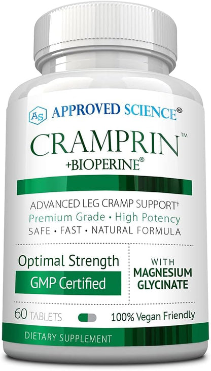 Approved Science Cramprin - High Absorption Magnesium, Vitamin B Complex, BioPerine - Muscle Cramps - 1 Month Supply - 60 Capsules - Vegan