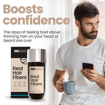 Hair Illusion 100% Natural Human Hair Fibers Not Synthetic for Men and Women, Premium Hair Building Formulation, Large, 38 g Bottle, Jet Black