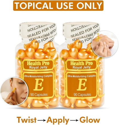 Vitamin E Topical Skin Oil Capsules, Royal Jelly, 2-Pack