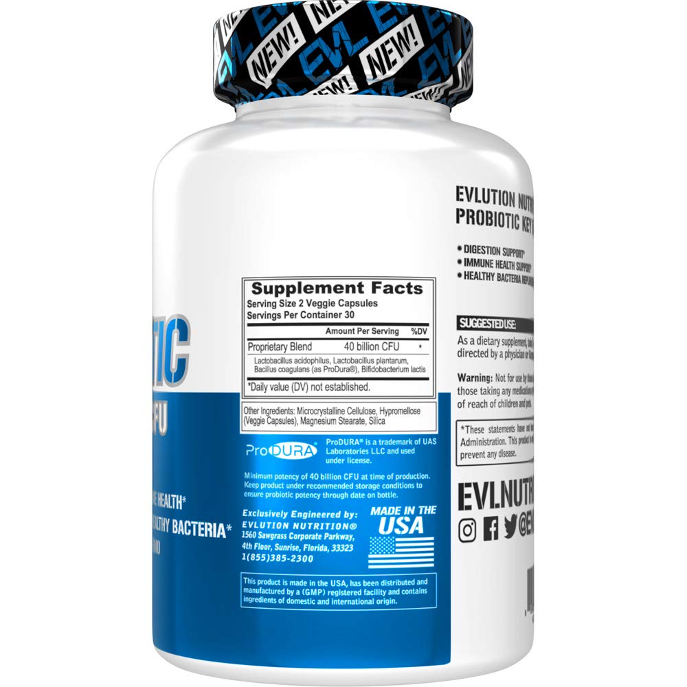 Multi-Strain Probiotic Capsules - Probiotic Nutritional Supplement with 40 Billion CFU of Lactobacillus Acidophilus Bacillus and Bifidobacterium Strains per High Potency Serving (30 Servings)