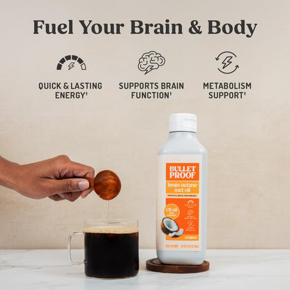 Bulletproof Brain Octane C8 MCT Oil, 16 oz – 100% Pure Coconut Oil, Triple-Distilled Keto Energy Supplement for Coffee & Smoothies, Unflavored, No Additives or Fillers, Non-GMO