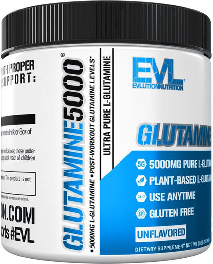Pure Vegan L-Glutamine Powder Supplement - Evlution Nutrition Nitric Oxide Booster 5g L Glutamine Supplement for Post Workout Recovery Enhanced Pumps Gut Health Energy and Immunity - Unflavored
