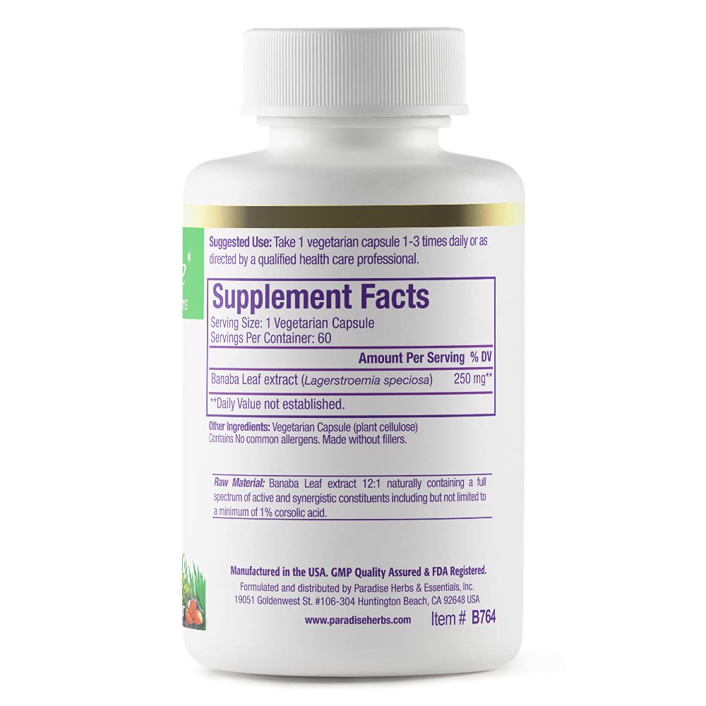 Paradise Herbs Banaba Leaf Vegetarian Capsules, 60 Count