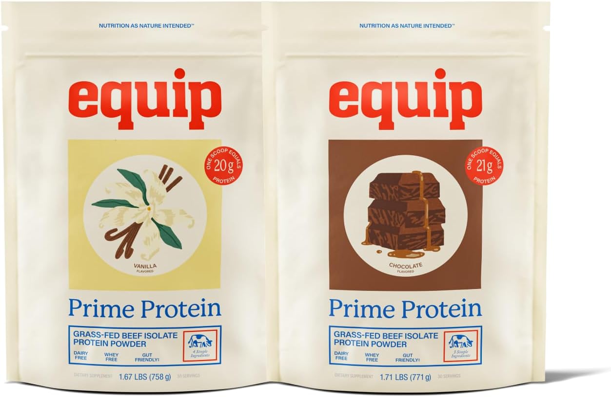 Equip Foods Chocolate & Vanilla Grass-Fed Isolate Beef Protein Powder - Paleo and Gluten Free Protein Powder - Helps Build and Repair Tissue, Gluten Free