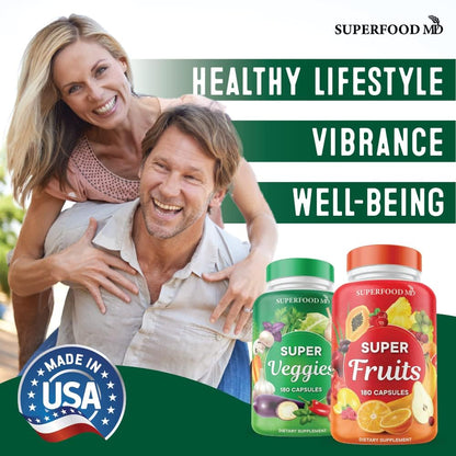 Superfood Fruit and Veggie Supplement - 360 Whole Super Fruit and Vegetable Supplements & Vitamin with Beta-Carotene, Soy Free- 180 Count (Pack of 2)