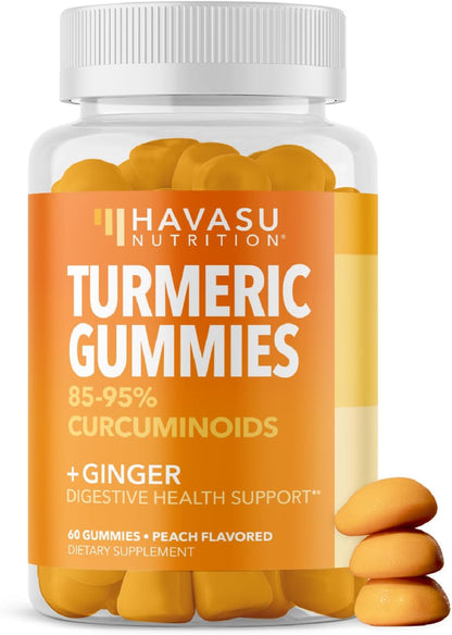Turmeric Gummies, Peach, 60ct, Digestive & Immune Support for Wellness | Turmeric Gummies with Ginger Root Extract, Digestive Health & Immune Support for Overall Wellness, 1 Month Supply