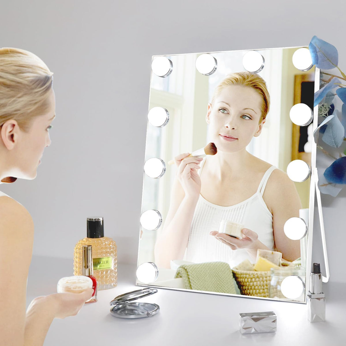 Nilitiyui 10"x 12" Vanity Mirror with Lights, Hollywood Lighted Makeup Mirror with 3 Color