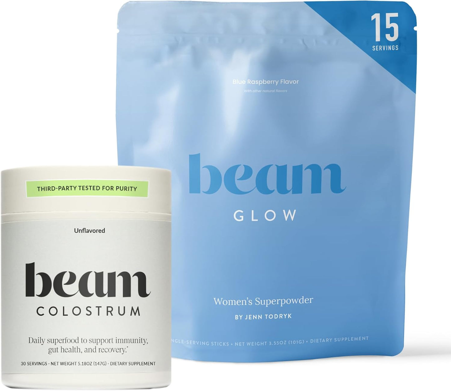BEAM Glow + Colostrum Powder Bundle – Beauty and Gut Health Superfood Duo for Radiant Skin, Healthy Hair, Immune Support, Digestive Balance, Hydration, and Daily Wellness from Within