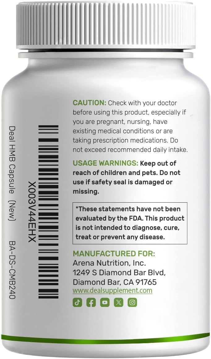 Ultra Strength HMB Supplements 3,000mg Per Serving, 240 Capsules | Third Party Tested | Supports Muscle Growth, Retention & Lean Muscle Mass | Fast Workout Recovery