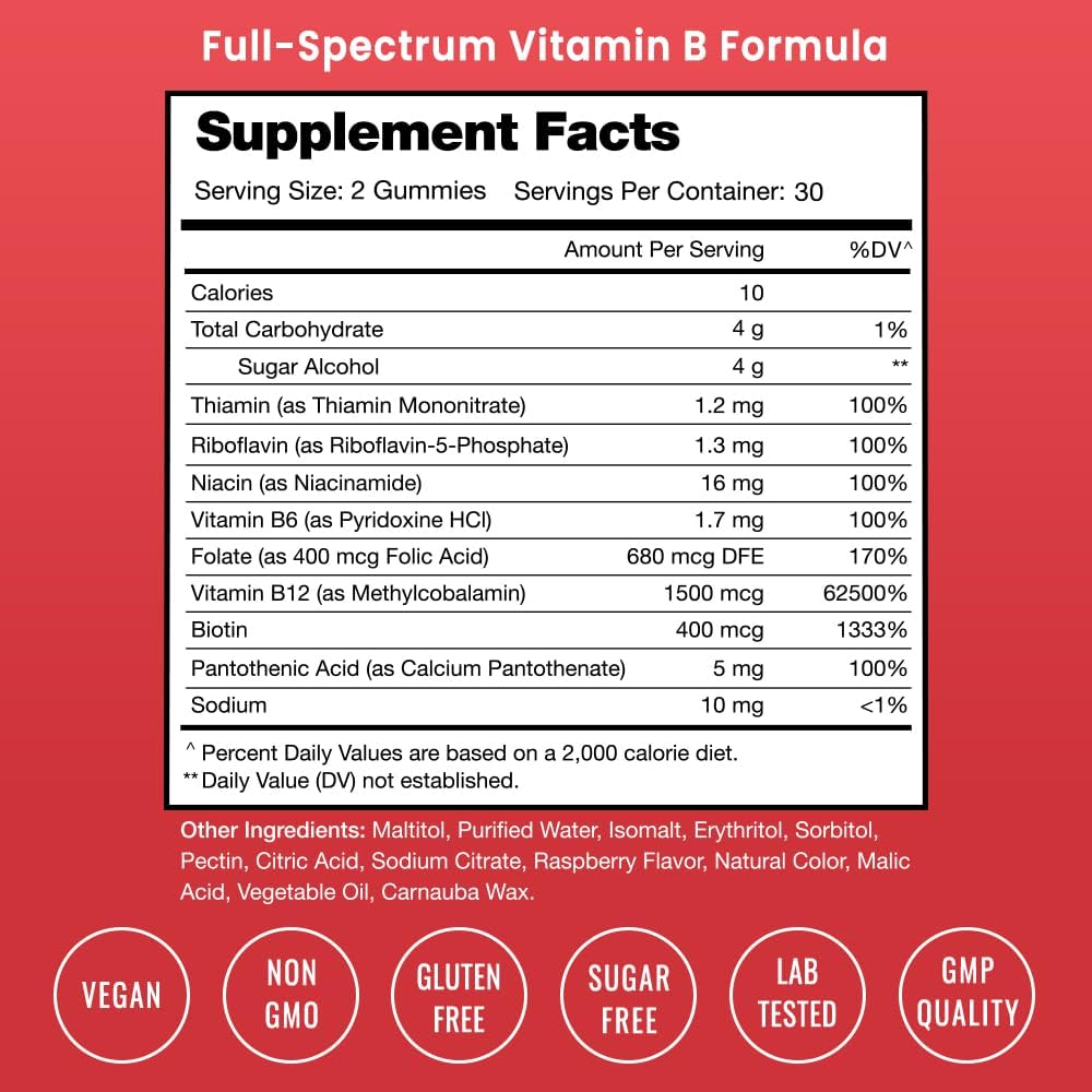 NutraChamps Vitamin B Complex Gummies, Vitamin B Gummies Boosts Energy, B Complex Vitamins B1, B2 (Riboflavin), B3 (Niacin), B5, B6, B7 (Biotin), B9 (Folic Acid), Methyl B12