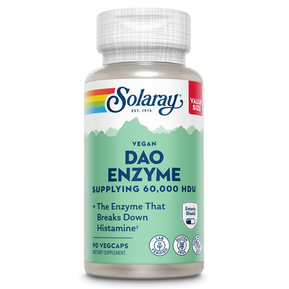 SOLARAY DAO Enzyme - Digestive Enzyme that Breaks Down Histamine - 60,000 HDU - Digestive Enzymes - Vegan, Gluten Free, Lab Verified - 30 Servings, 30 VegCaps