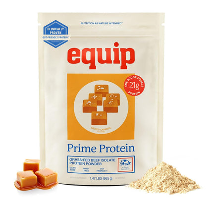 Equip Prime Chocolate Protein Powder - Gut-Friendly, No Sugar Protein Shake Powder with Grass-Fed Beef & Natural Collagen - Rich & Creamy Mix - 21g Per Serving - Whey & Dairy-Free (30 Scoops)