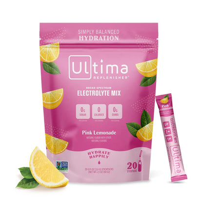 Ultima Replenisher Daily Electrolyte Drink Mix – Pink Lemonade, 20 Stickpacks – Hydration 