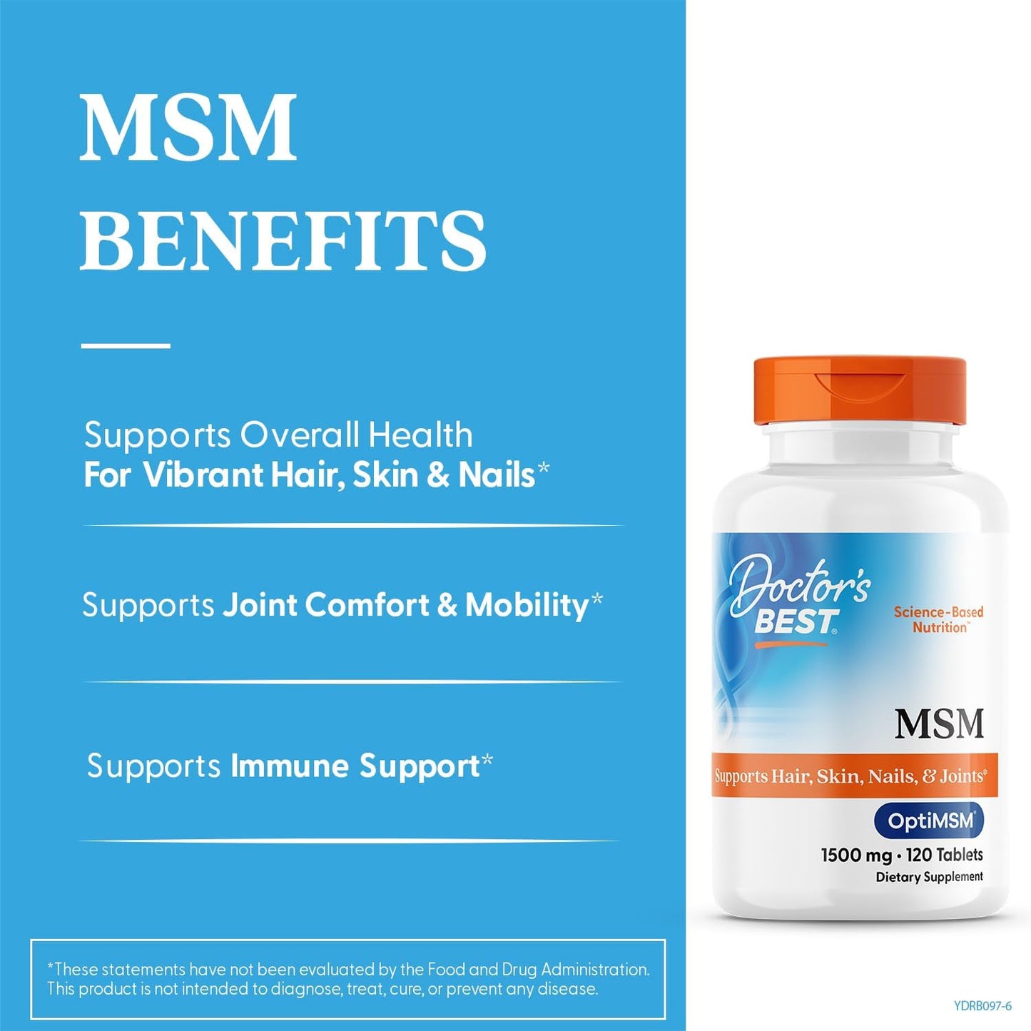 Doctor's Best MSM Supplement 1500mg for Men & Women - Supports Hair, Skin, Nails, Joint Health, & Mobility, Delivers Beneficial Sulfur with OptiMSM, Gluten Free, Non GMO, Vegan - 120 Tablets