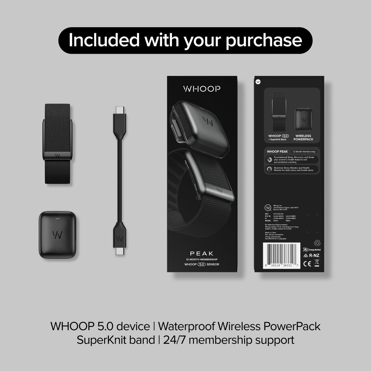 WHOOP Peak - 12 Month Membership -Sleep and 24/7 Fitness Tracker, Personalized Coaching, Menstrual Cycle Insights - 14+ Days Battery Life
