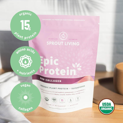 Sprout Living Epic Protein Bundle - Vanilla Lucuma & Pro Collagen (20g Organic Plant-Based Protein Powder, Vegan, Gluten Free, Superfoods) | 1lb, 12 Servings