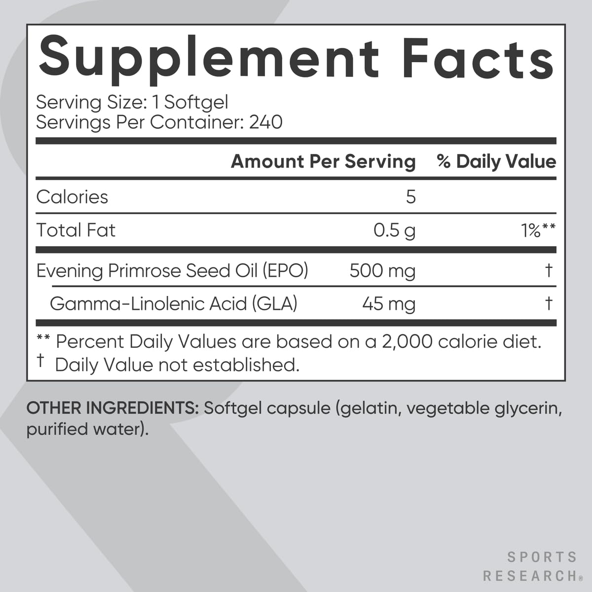Sports Research Evening Primrose Supplement from Cold Pressed Oil - Softgels for Women’s Health & Skin Health - Gluten Free & Non-GMO GLA - High Potency 1300mg, 120 Count