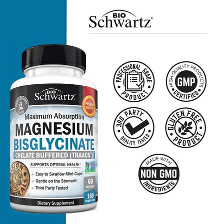 Magnesium Bisglycinate Chelated Supplement -180 Capsules