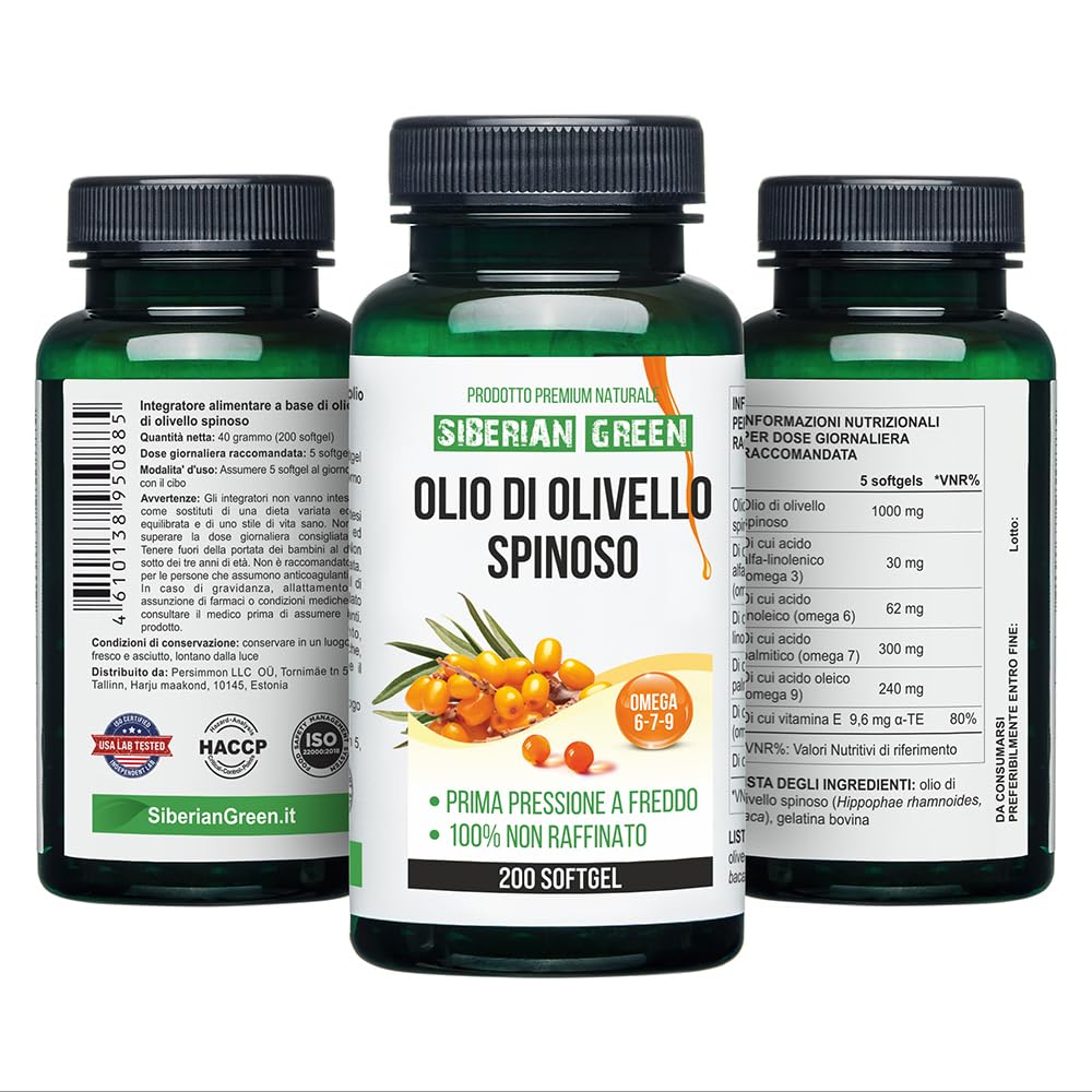 Siberian Sea Buckthorn Oil Capsules 200 Softgels | from Wild-harvested Siberian Sea