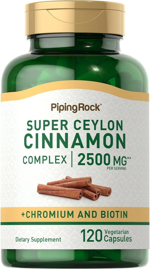 Piping Rock Ceylon Cinnamon Capsules | 120 Pills | Complex Supplement with Chromium and Biotin | Vegetarian, Non-GMO, Gluten Free