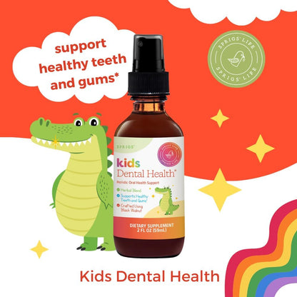 SPRIGS Kids Dental Health Herbal Rinse, 2 Oz | Fluoride Free Formula for Children's Oral Hygiene | Sweet Taste with Black Walnut & White Oak for Strong Teeth & Gums & a Clean, Healthy Smile