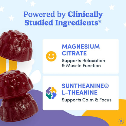 FIRST DAY Kids Magnesium Gummies, Citrate + L-Theanine, No Melatonin, 60 Ct | Strawberry citrate magnesium gummies for kids with Suntheanine® L-theanine; melatonin-free calm and bedtime support for kids