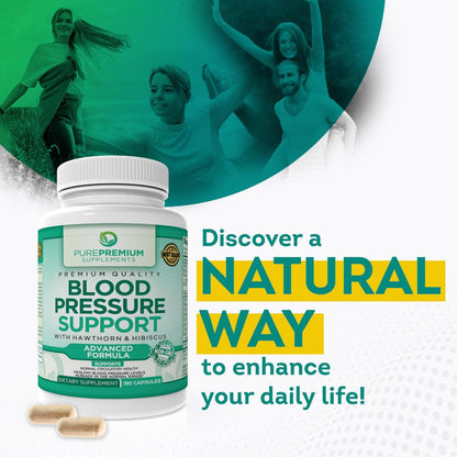 PurePremium Blood Pressure Supplements with Hawthorn, Hibiscus & Garlic
