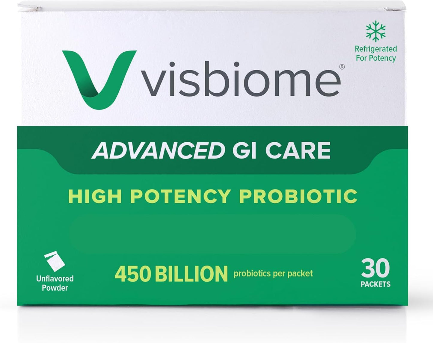 Visbiome® Advanced GI Care High Potency Probiotic, 450B CFU, 30 Packets | Original De Simone Formulation®, Multi-Strain, Refrigerated Probiotics, Low FODMAP Certified, Gluten-Free, Made in USA