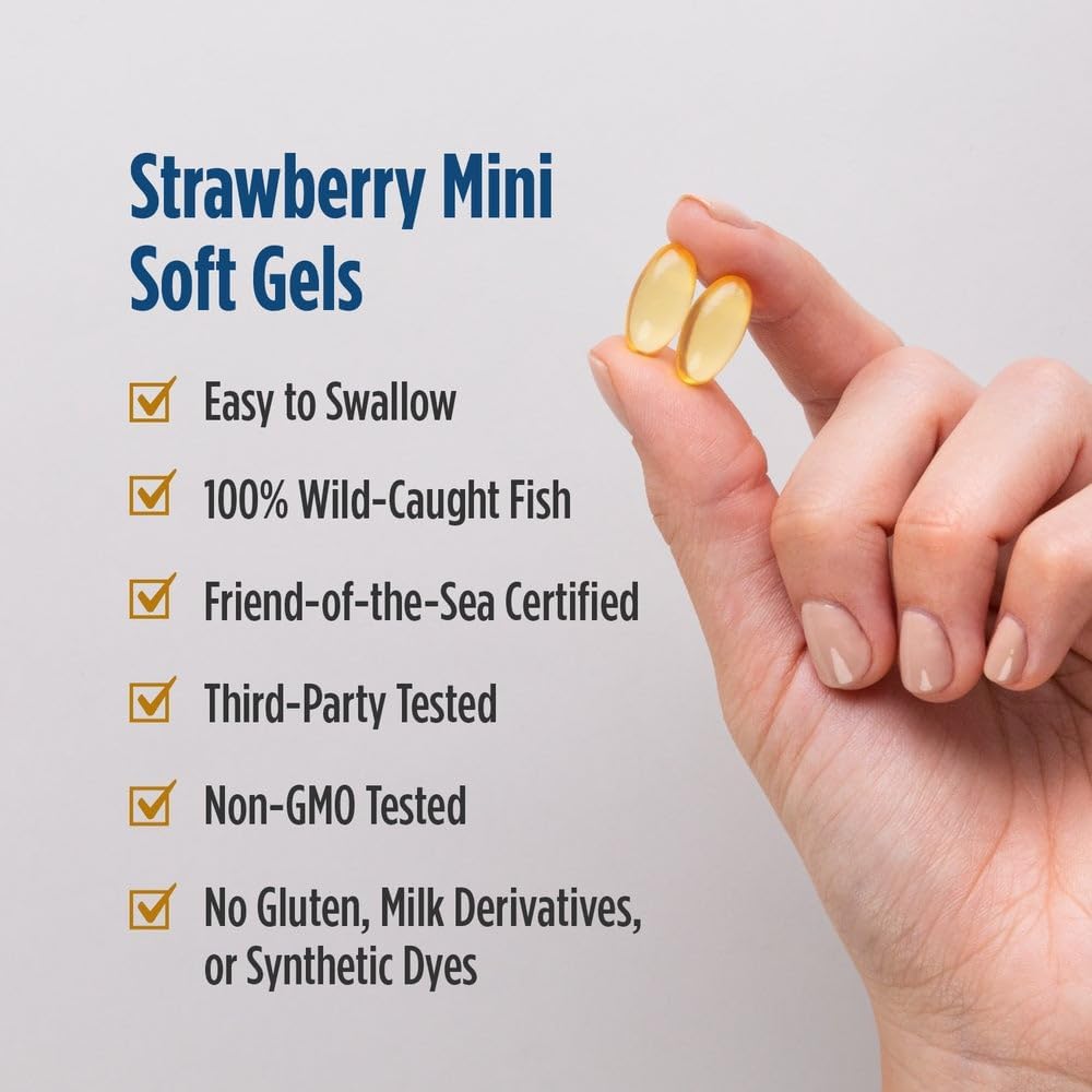 Nordic Naturals Ultimate Omega 2X Teen, Strawberry - 60 Mini Soft Gels - 1120 mg Total Omega-3s with EPA & DHA - Brain Health, Positive Mood, Social Development, Learning - Non-GMO - 30 Servings | 2X for teens. EPA+DHA supports brain, mood & social develo
